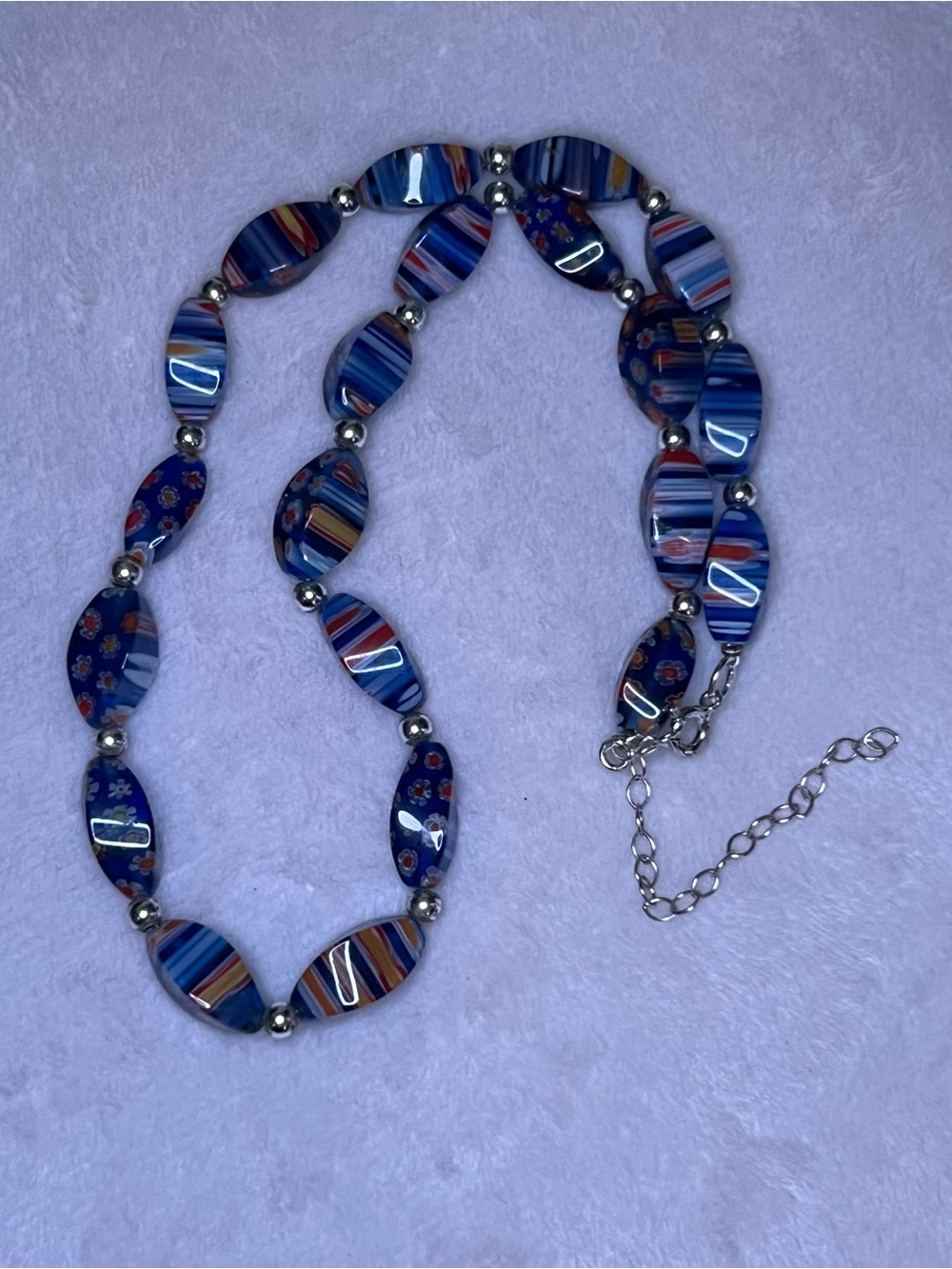 Blue Millefiori Glass Bead 925 Necklace - Picture 2 of 4